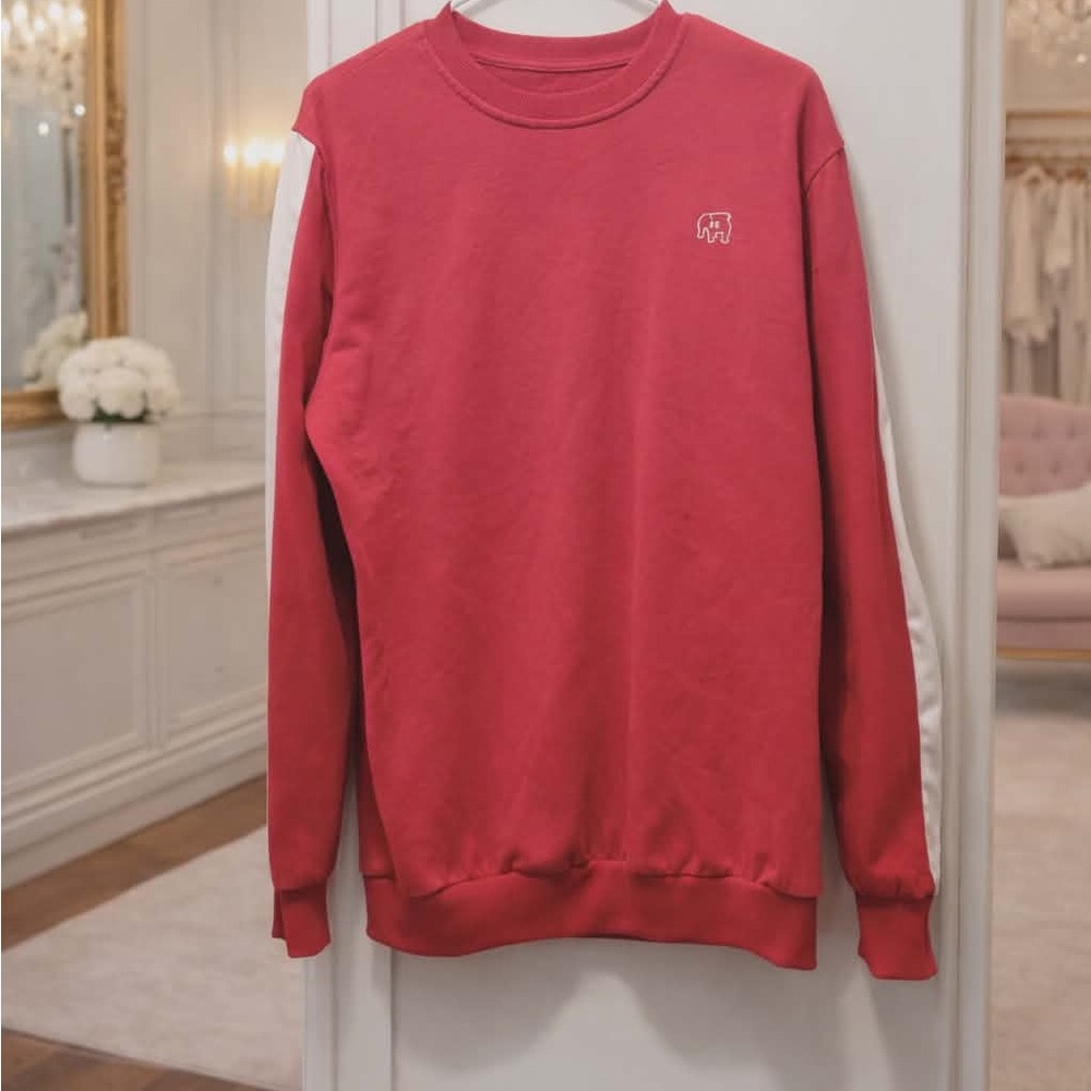 American Stitch Red Crewneck Sweater with White Stripes